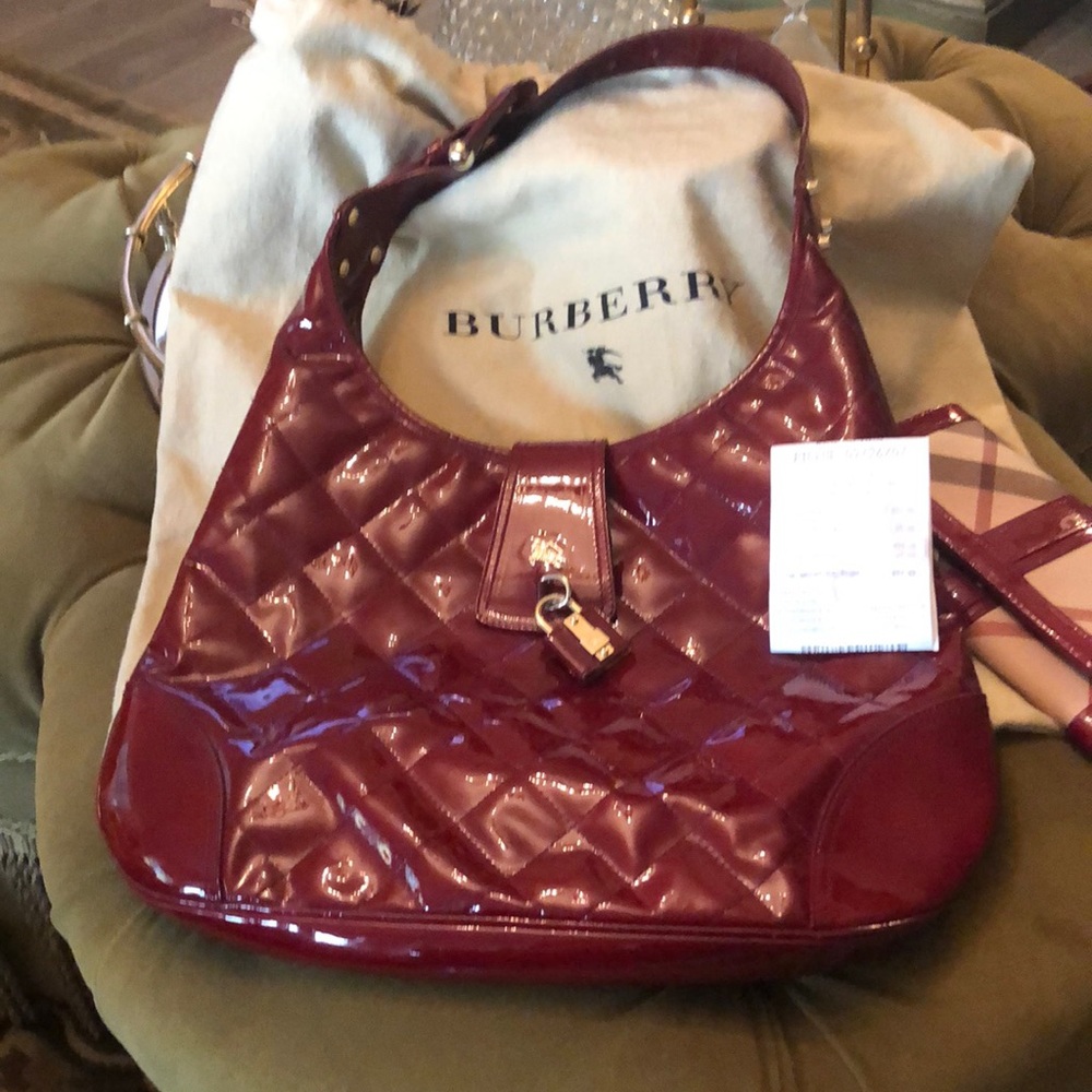 Large Burberry hobo dark red quilted leather and matching wallet